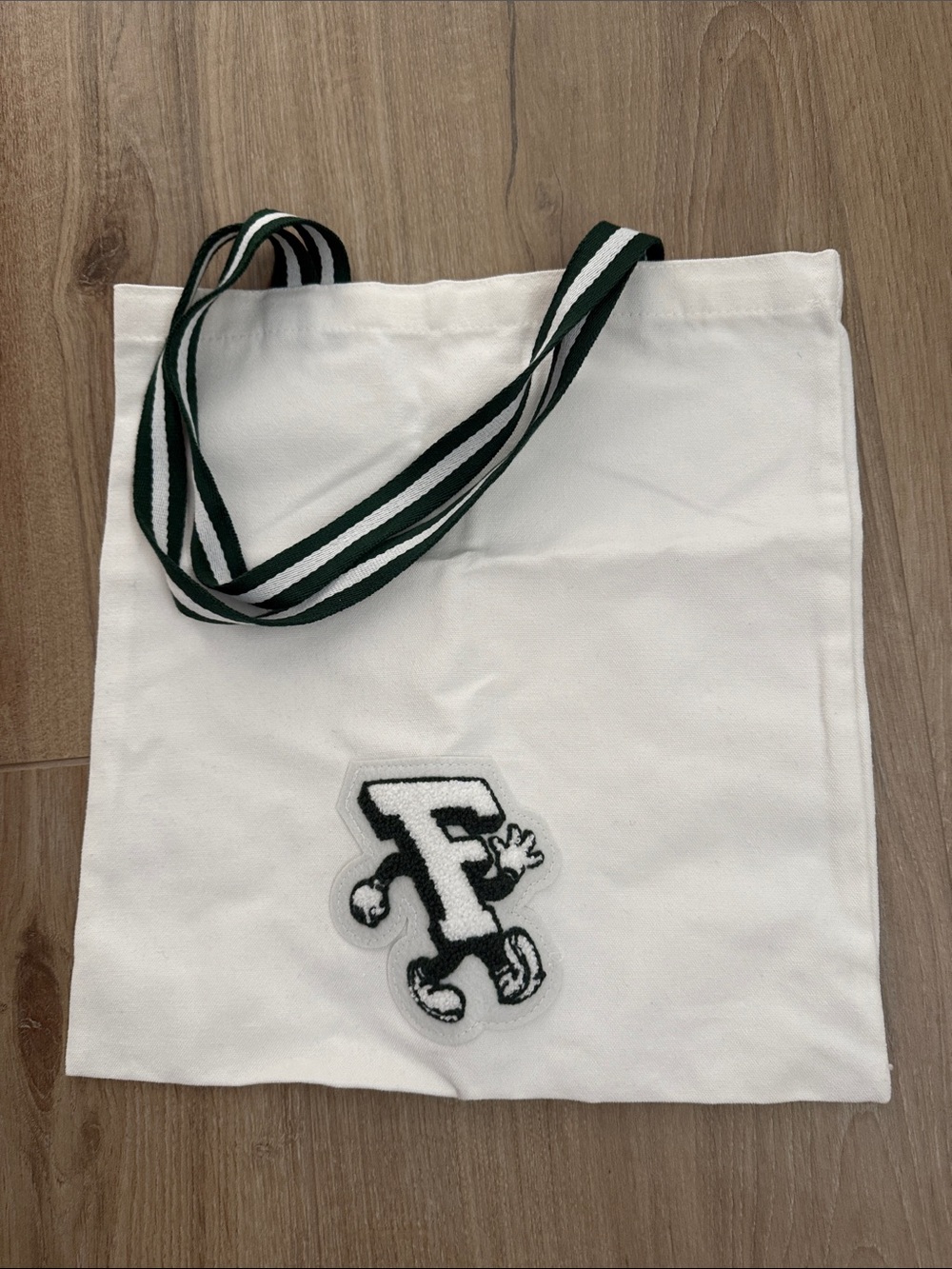 Fabletics White Tote with Green Striped Handles